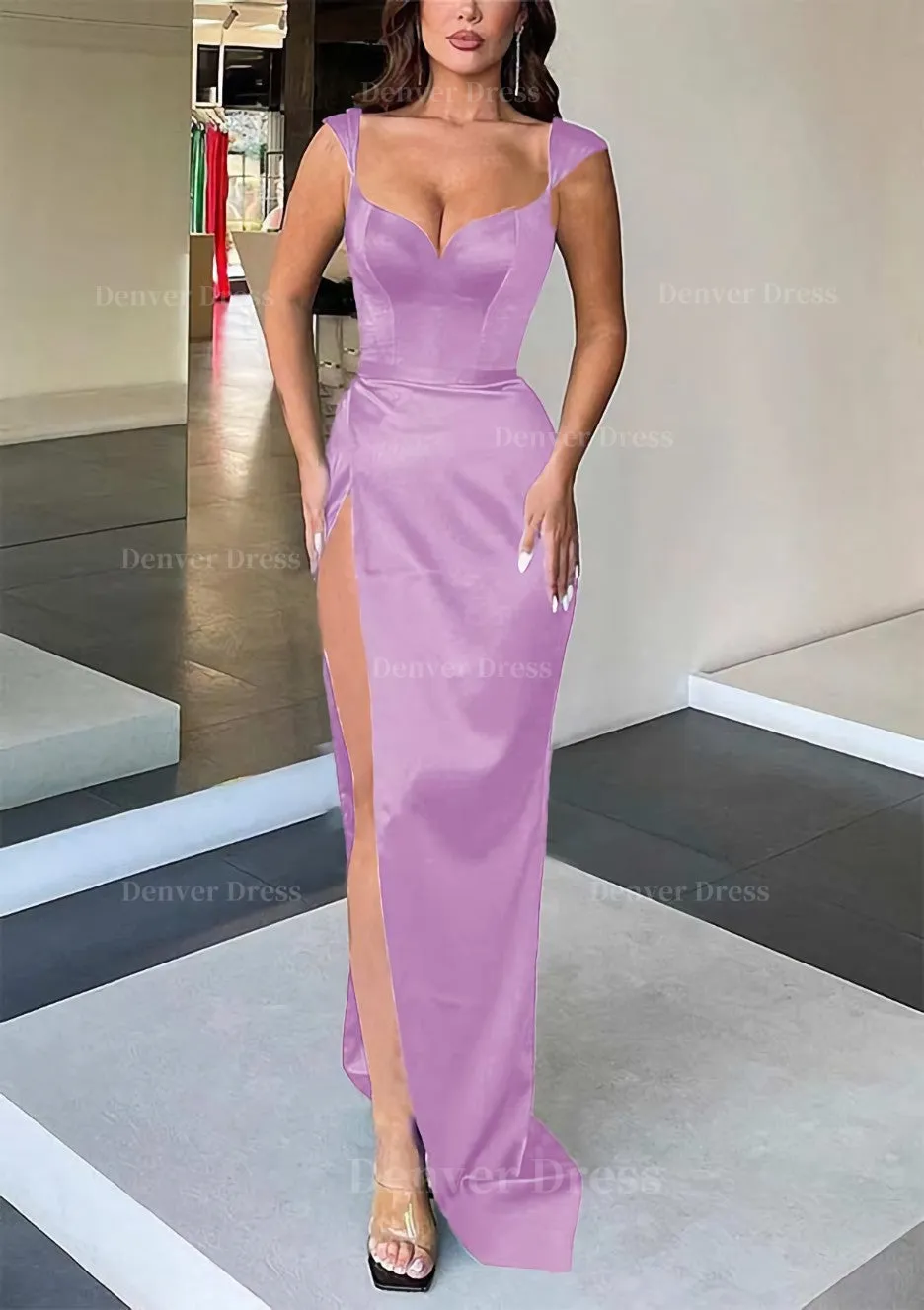 Sheath/Column Sweetheart Sleeveless Long/Floor-Length Satin Evening Dress With Split