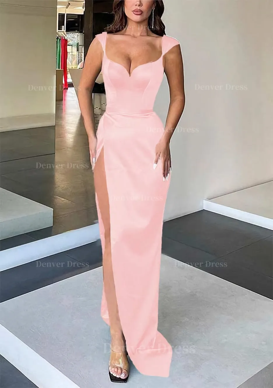 Sheath/Column Sweetheart Sleeveless Long/Floor-Length Satin Evening Dress With Split