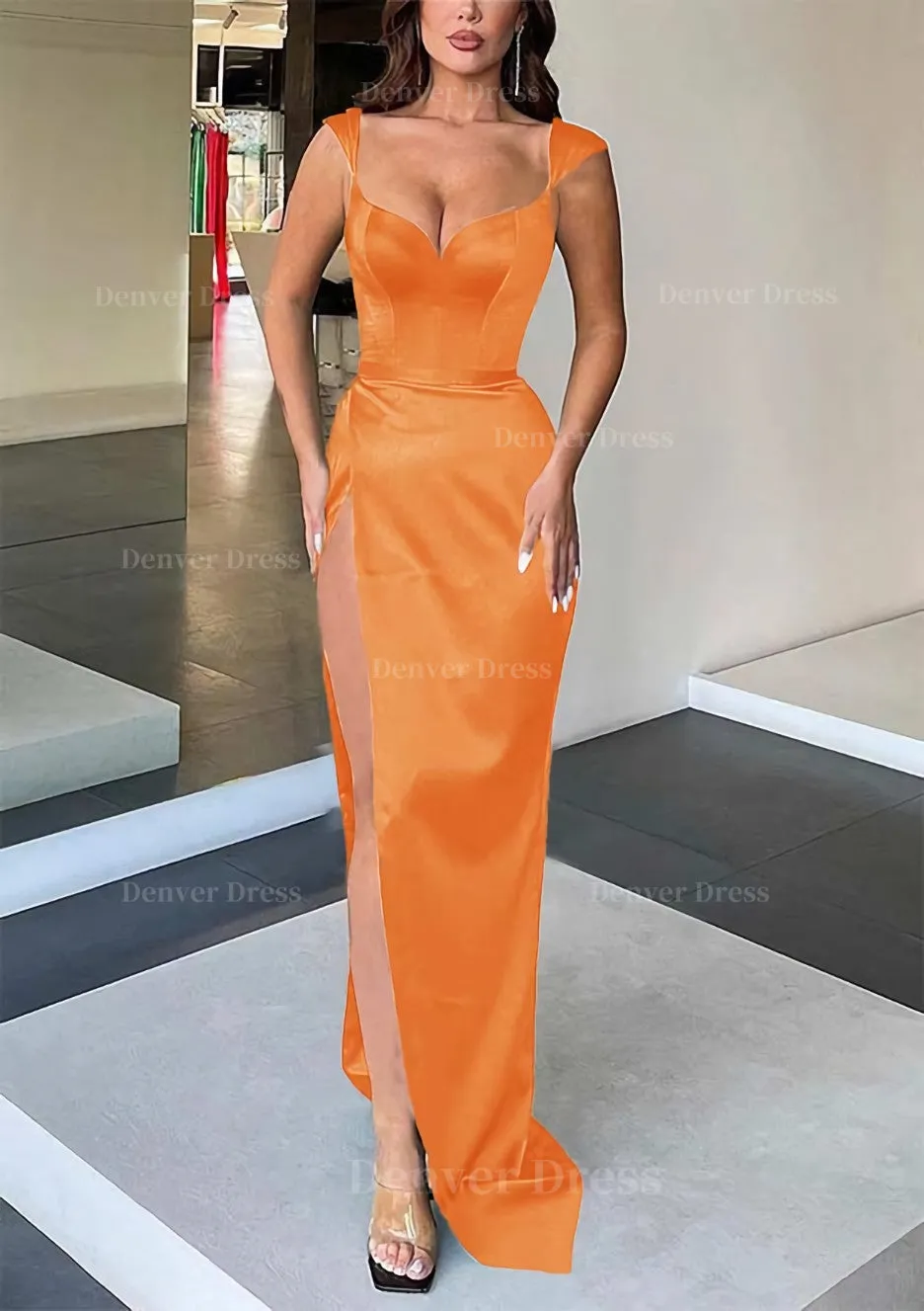 Sheath/Column Sweetheart Sleeveless Long/Floor-Length Satin Evening Dress With Split