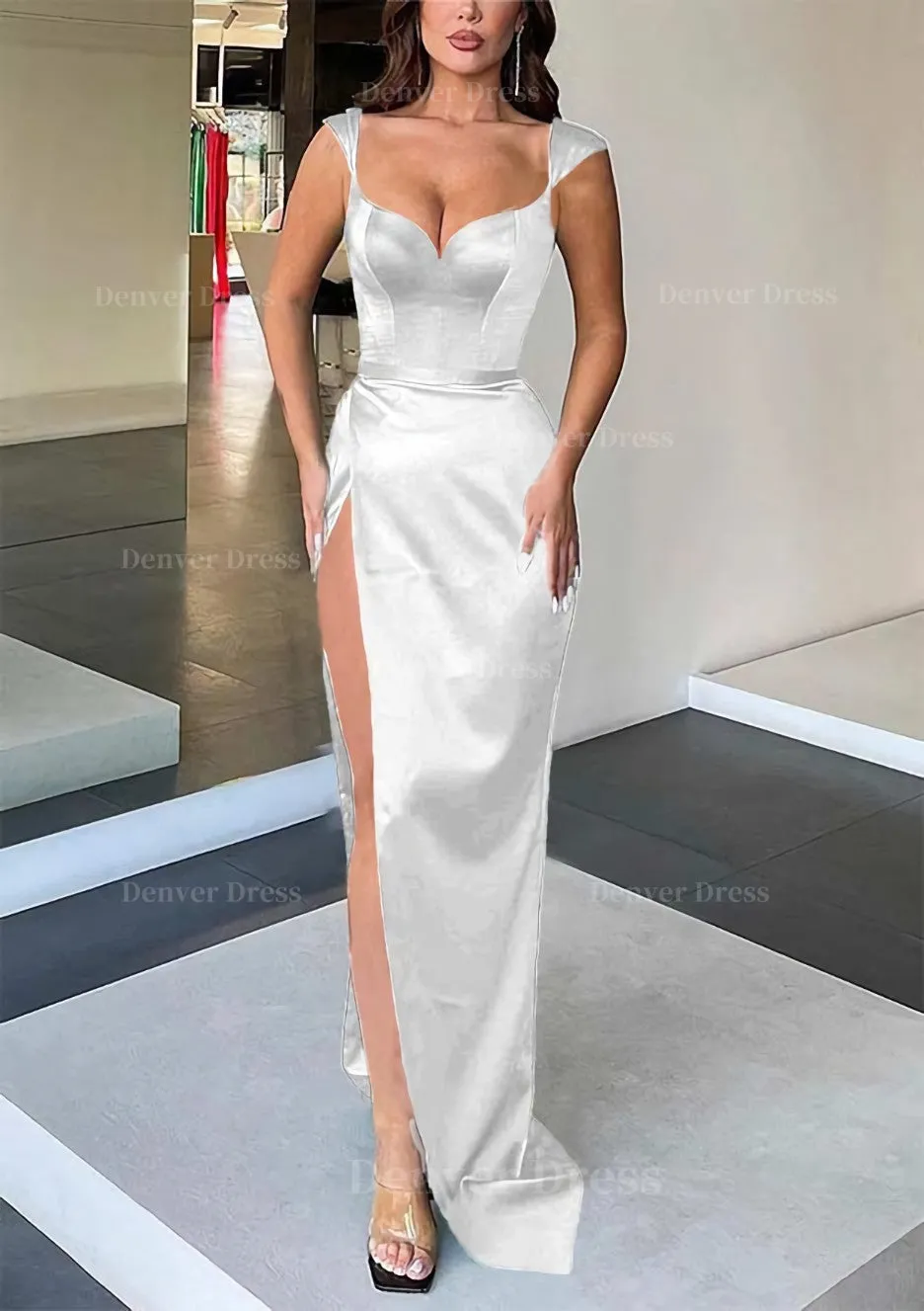 Sheath/Column Sweetheart Sleeveless Long/Floor-Length Satin Evening Dress With Split