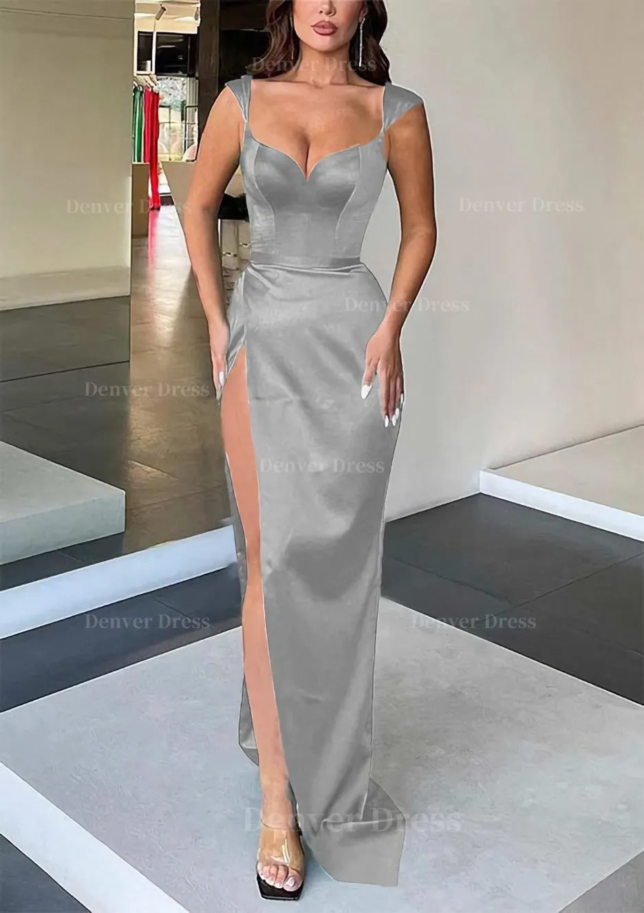 Sheath/Column Sweetheart Sleeveless Long/Floor-Length Satin Evening Dress With Split