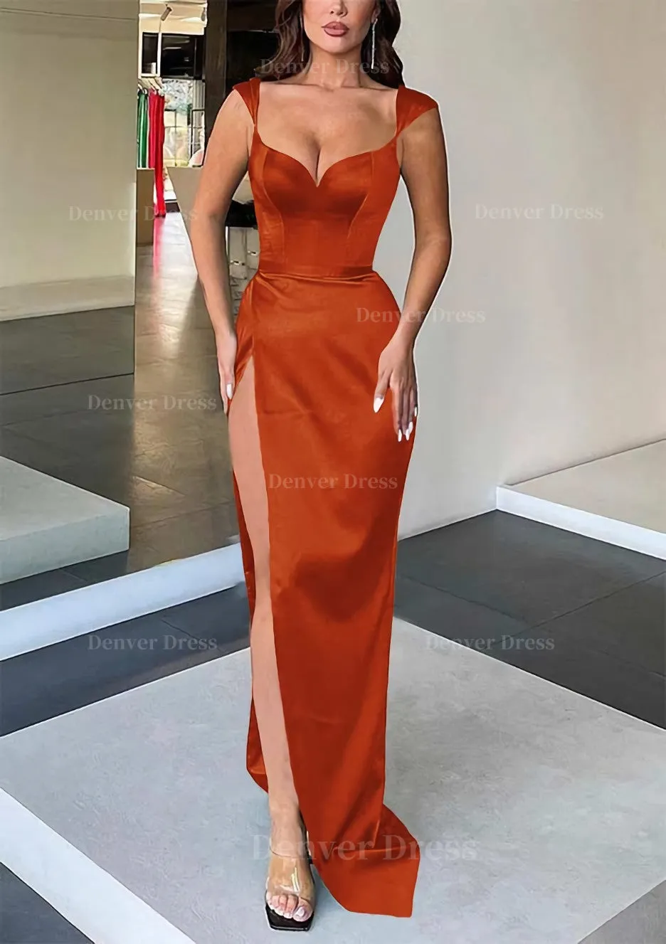 Sheath/Column Sweetheart Sleeveless Long/Floor-Length Satin Evening Dress With Split