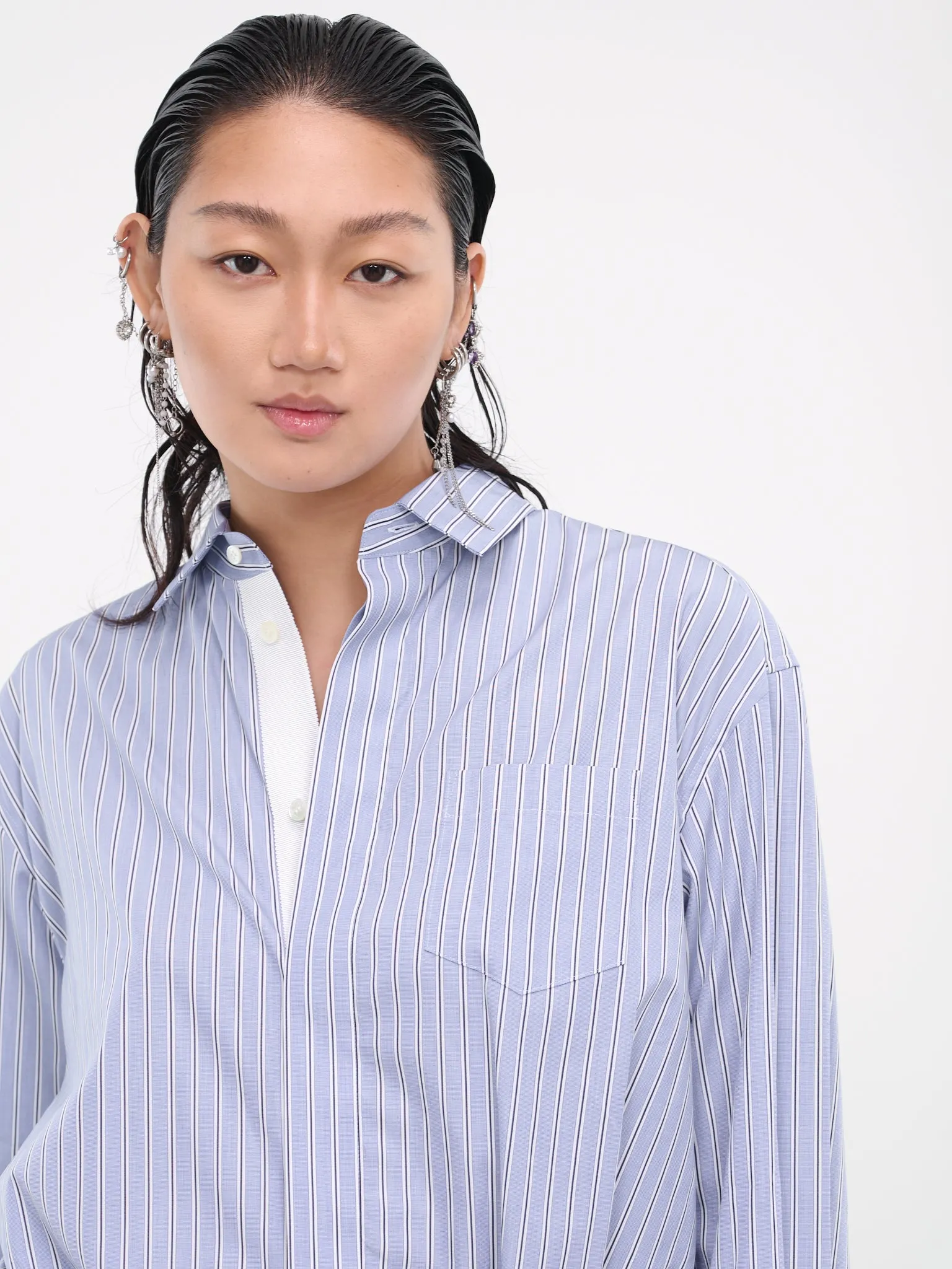 Shirt & Skirt Mini Dress (23-06773-LIGHT-BLUE-STRIPE-BEI)