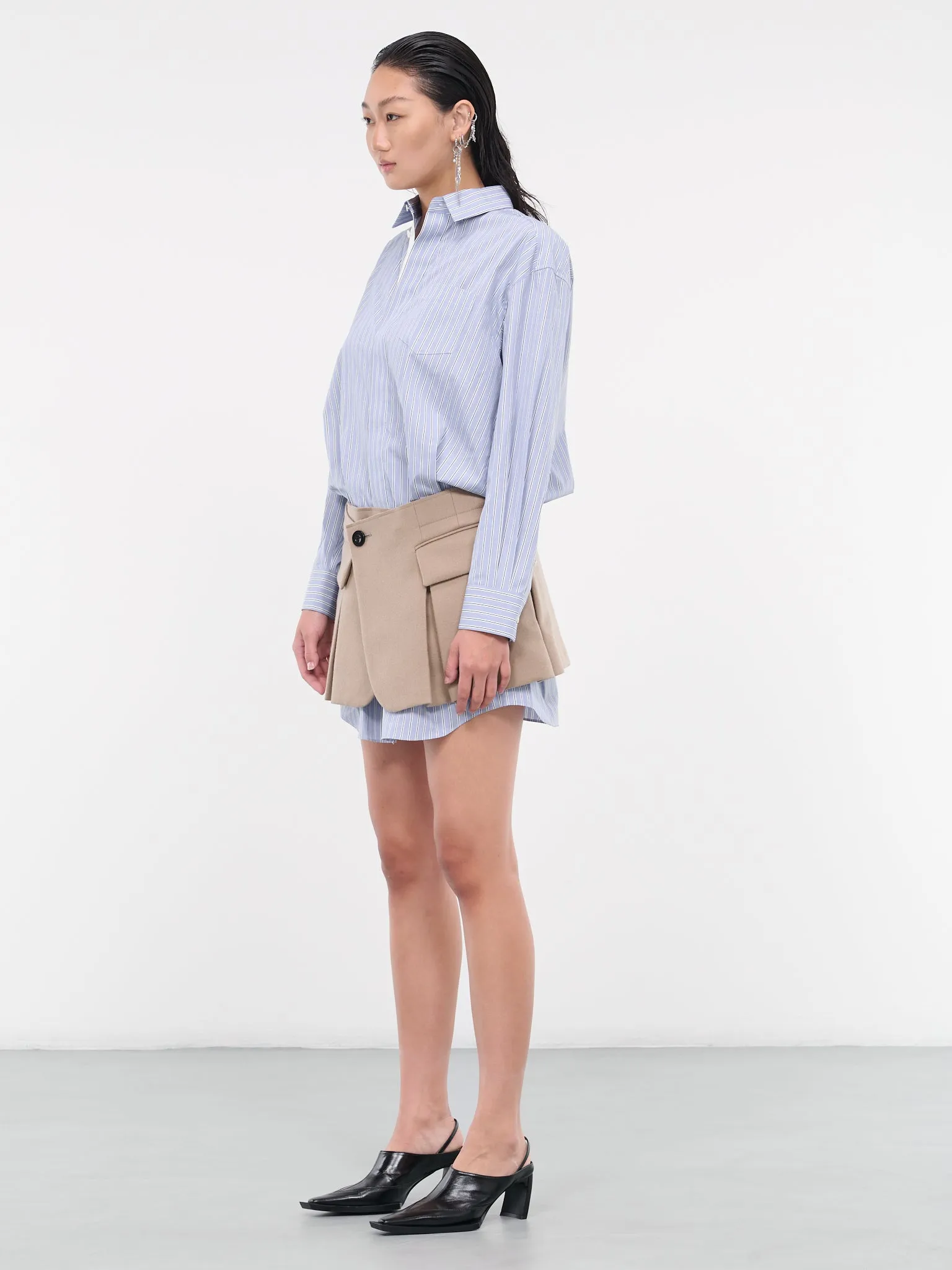 Shirt & Skirt Mini Dress (23-06773-LIGHT-BLUE-STRIPE-BEI)