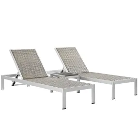 Shore 3 Piece Outdoor Patio Aluminum Set Silver Gray EEI-2476-SLV-GRY-SET