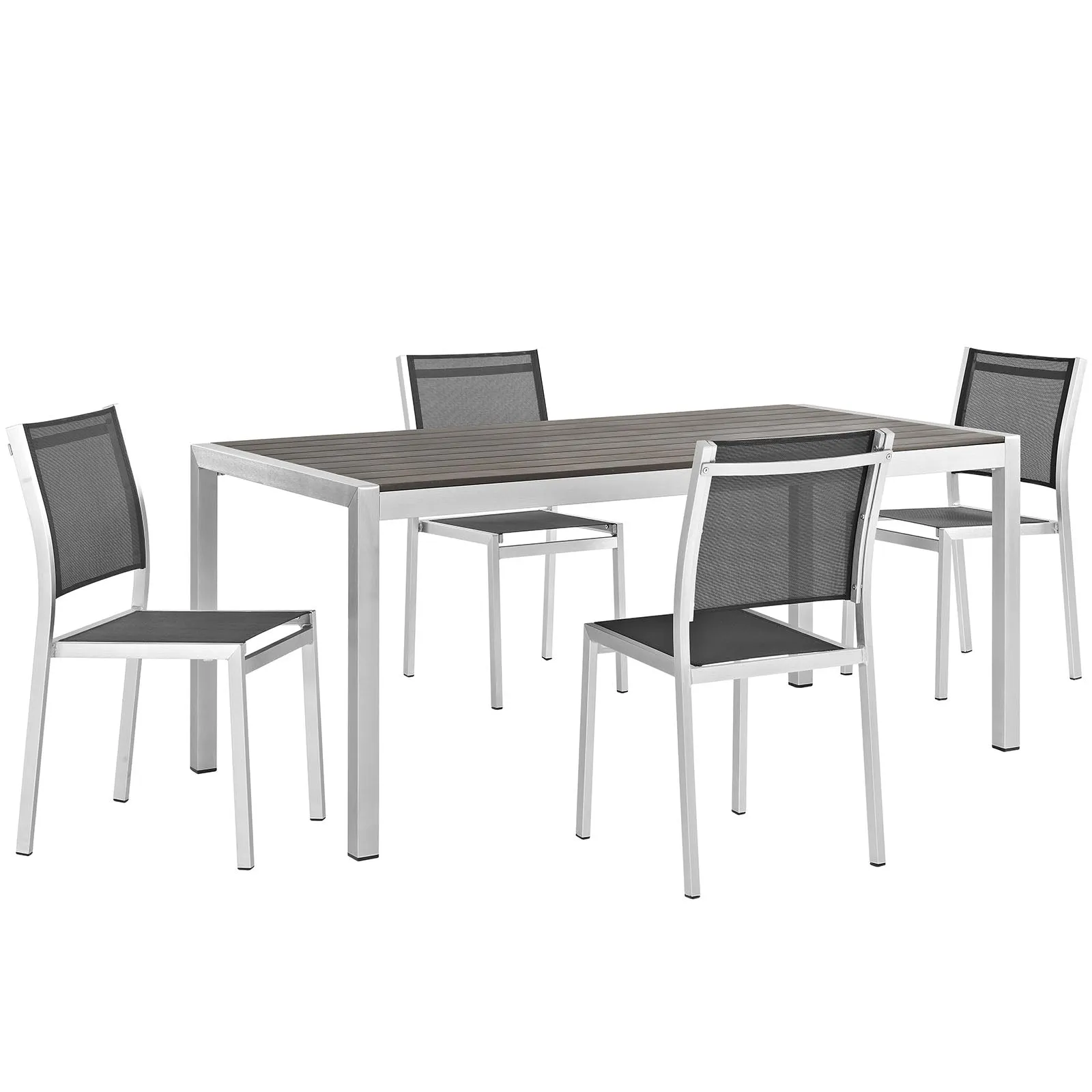 Shore 5 Piece Outdoor Patio Aluminum Dining Set Silver Black EEI-2482-SLV-BLK-SET