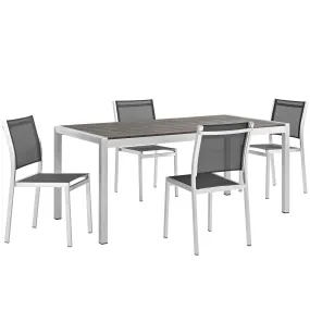 Shore 5 Piece Outdoor Patio Aluminum Dining Set Silver Black EEI-2482-SLV-BLK-SET