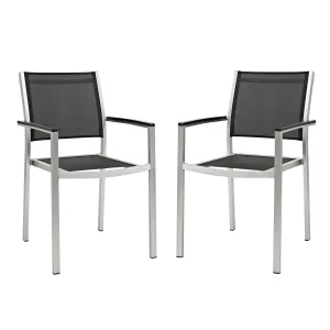 Shore Dining Chair Outdoor Patio Aluminum Set of 2 Silver Black EEI-2586-SLV-BLK-SET