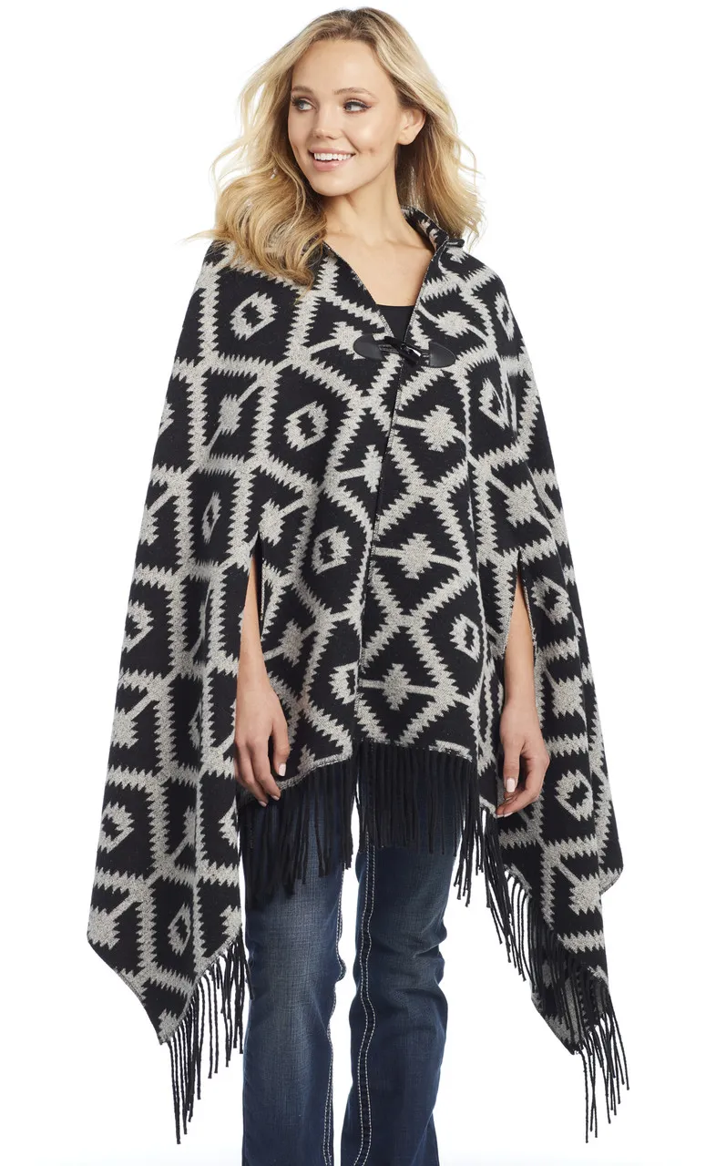 Sidra Navajo Women's Cream Blanket Wrap Hooded Poncho