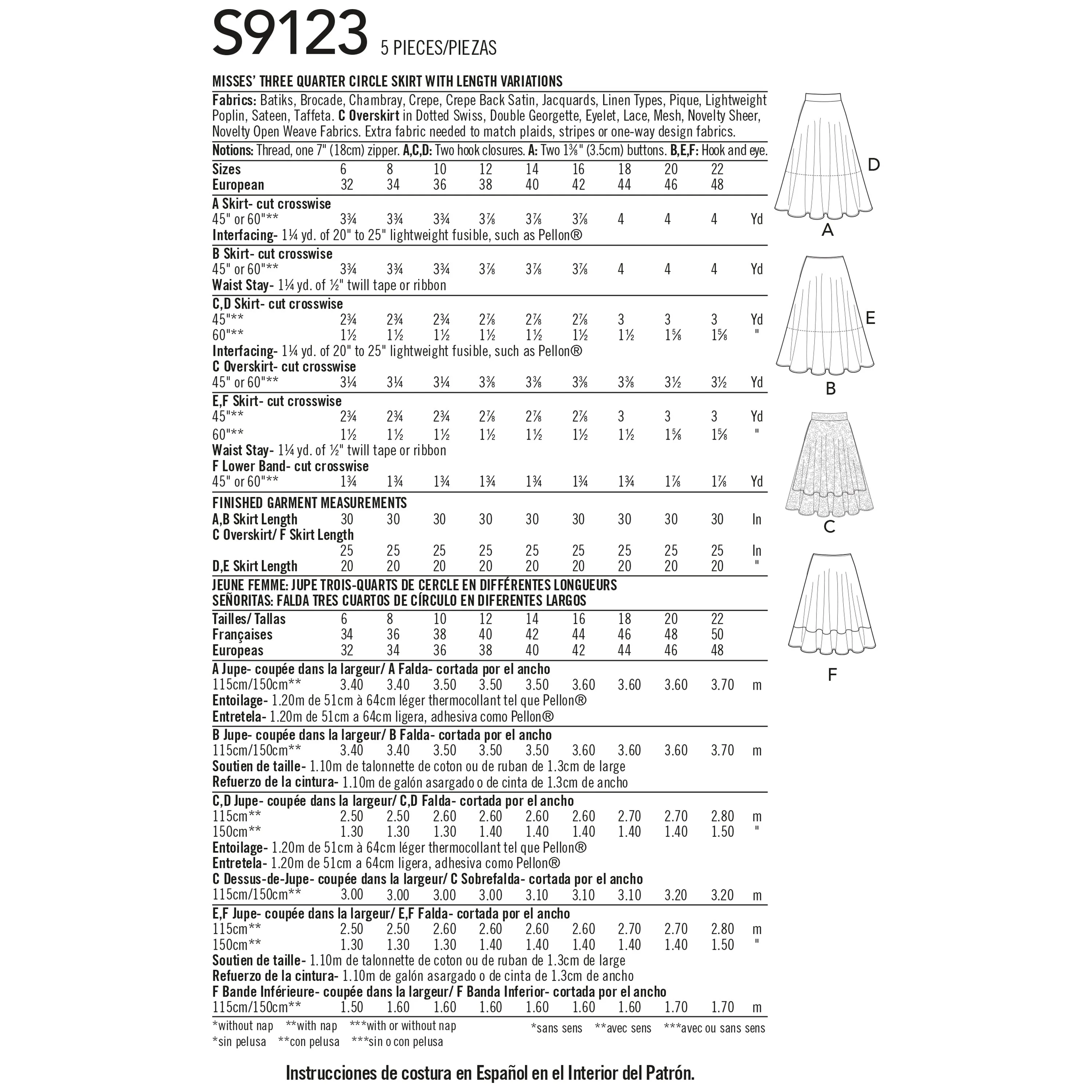 Simplicity Sewing Pattern S9123 Misses' Skirts