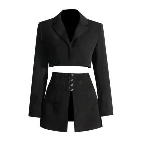 Slim Elegant Detachable Blazer For Women Notched Collar Long Sleeve Gathered Waist Single Breasted Blazers Females