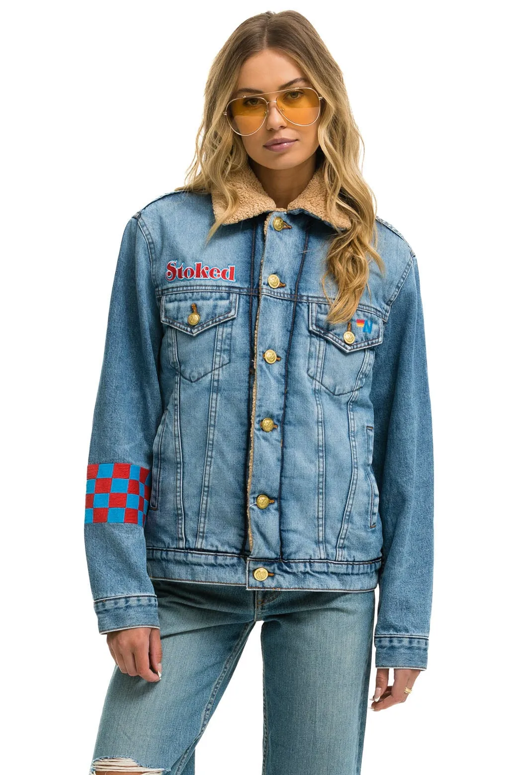 SMALL STOKED BOLT SMILEY RANCH SHERPA DENIM JACKET - SUPER LIGHT