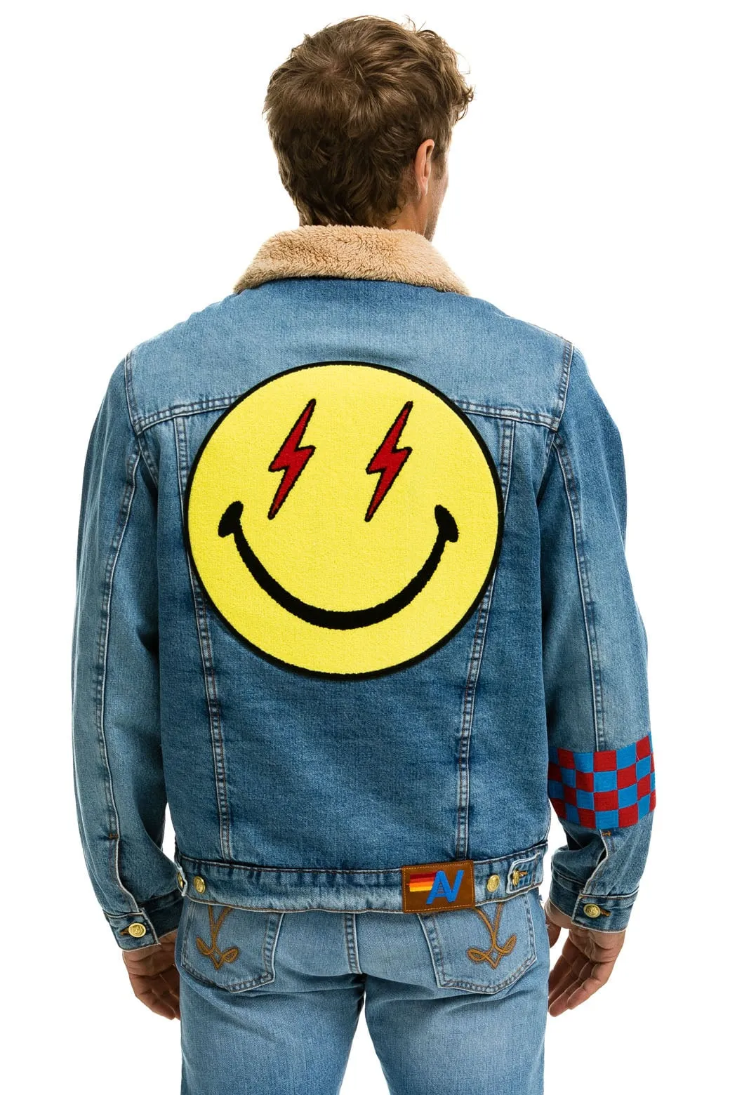 SMALL STOKED BOLT SMILEY RANCH SHERPA DENIM JACKET - SUPER LIGHT