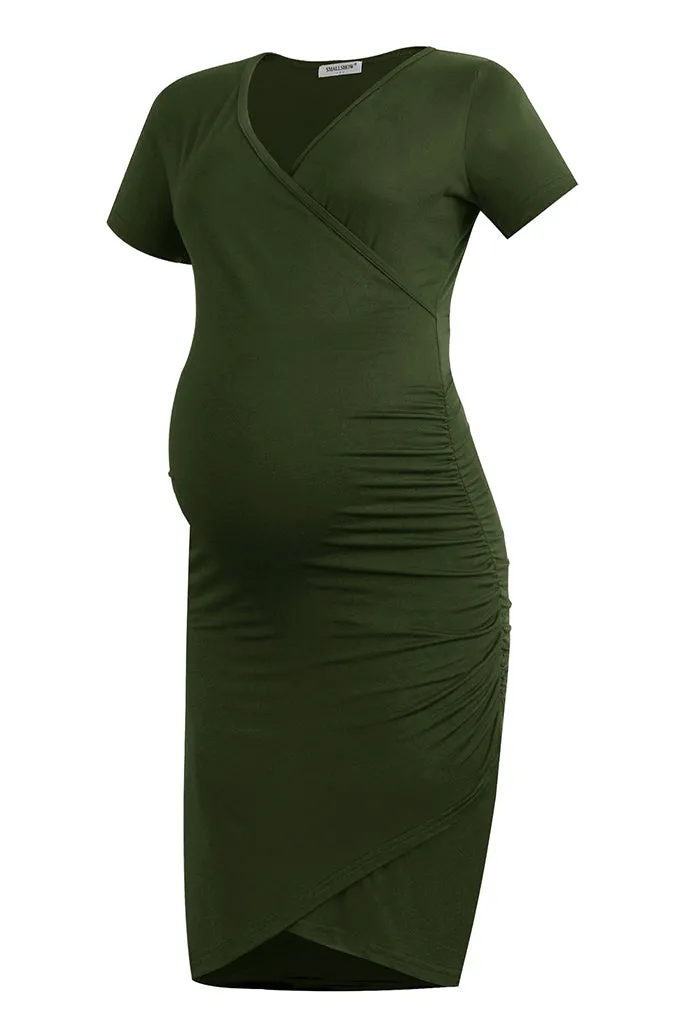 Smallshow V-Neck Fitted Maternity Wrap Dress