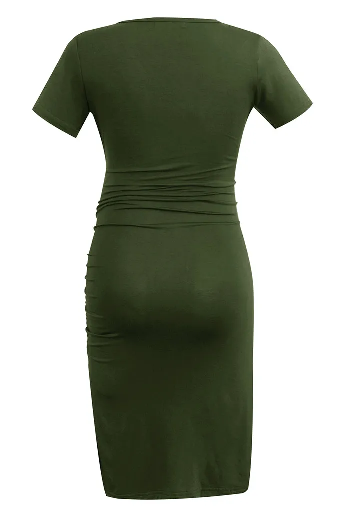 Smallshow V-Neck Fitted Maternity Wrap Dress