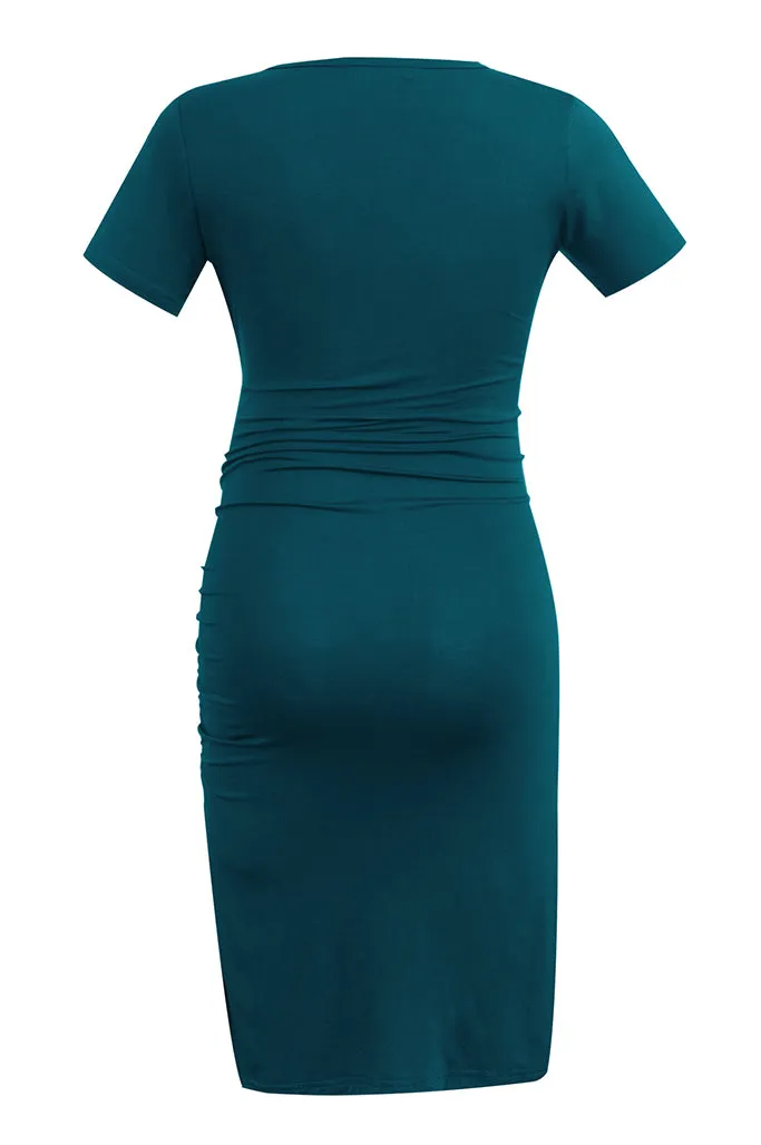 Smallshow V-Neck Fitted Maternity Wrap Dress