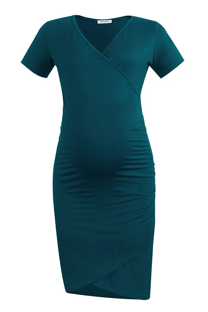 Smallshow V-Neck Fitted Maternity Wrap Dress