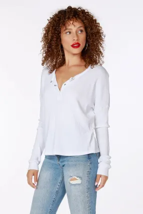 Snap Henley Thermal Top - White