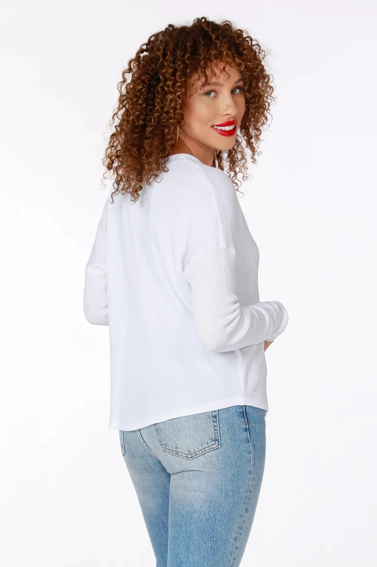 Snap Henley Thermal Top - White