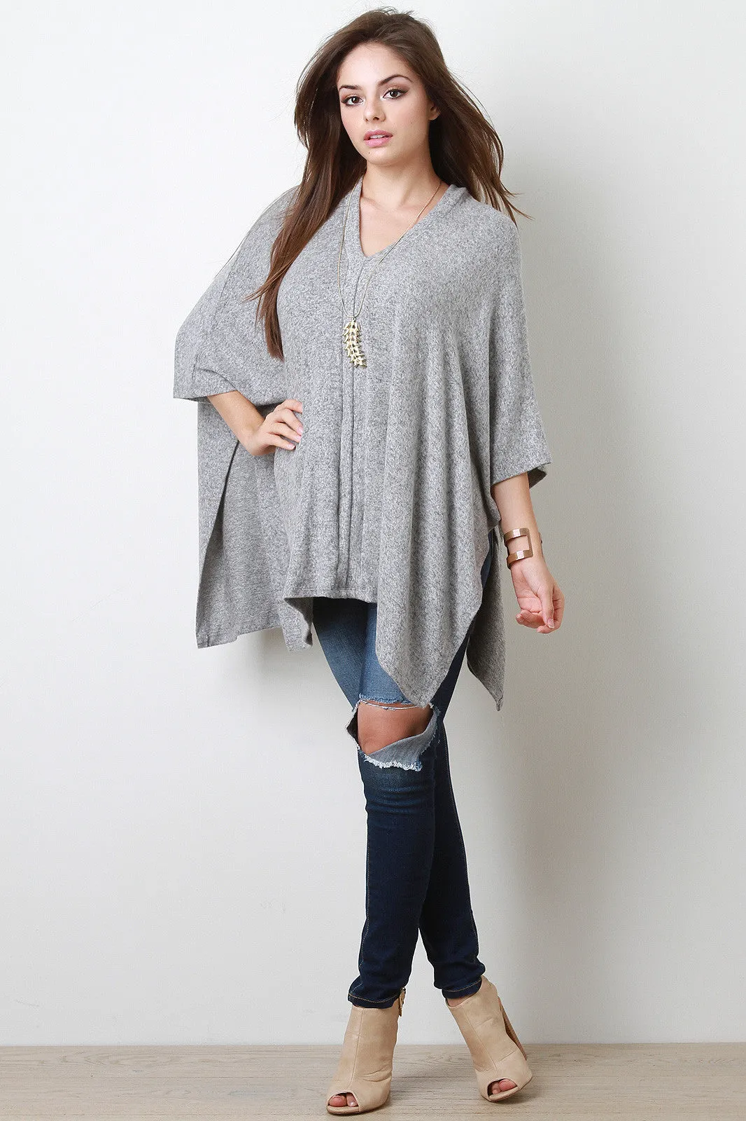 Soft Knit V-Neck Poncho Top