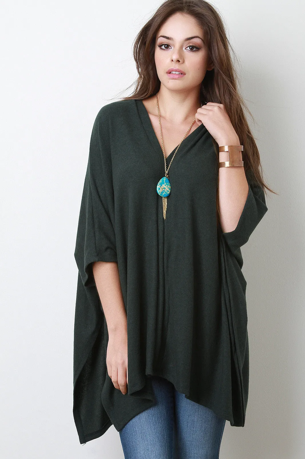 Soft Knit V-Neck Poncho Top