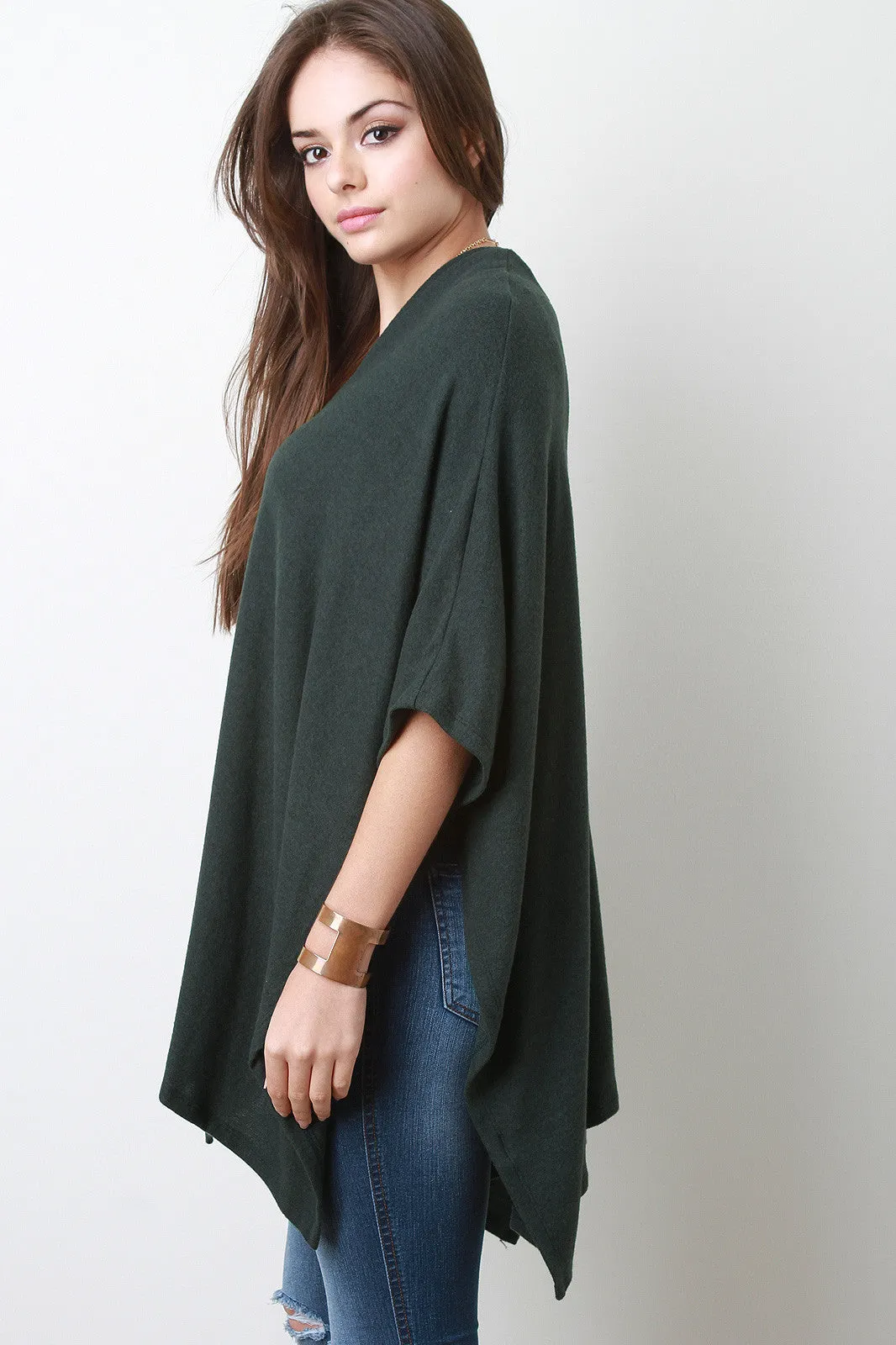 Soft Knit V-Neck Poncho Top