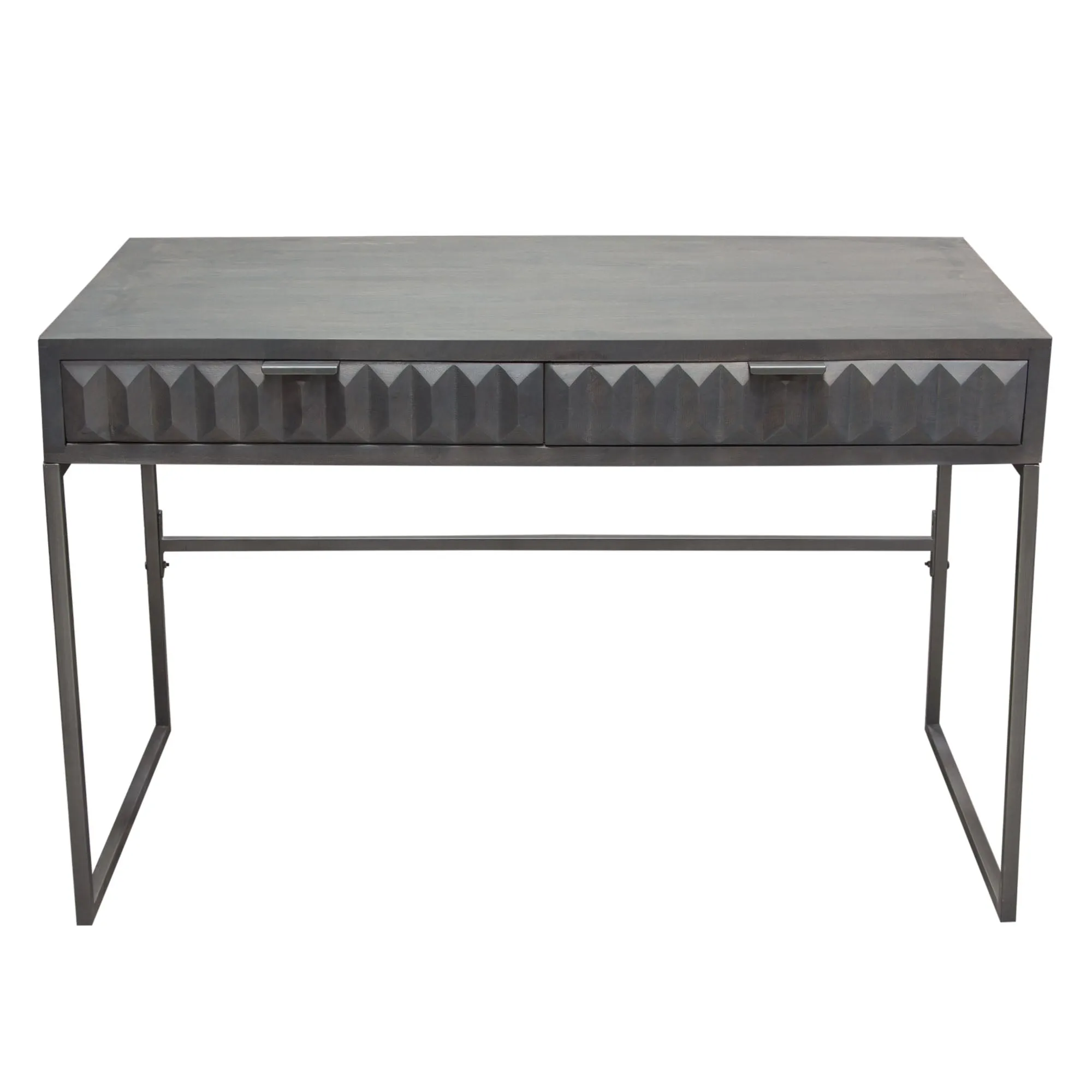 Spectrum 2-Drawer Solid Mango Wood Desk in Smoke Grey Finish w/ Gun Metal Finished Legs by Diamond Sofa