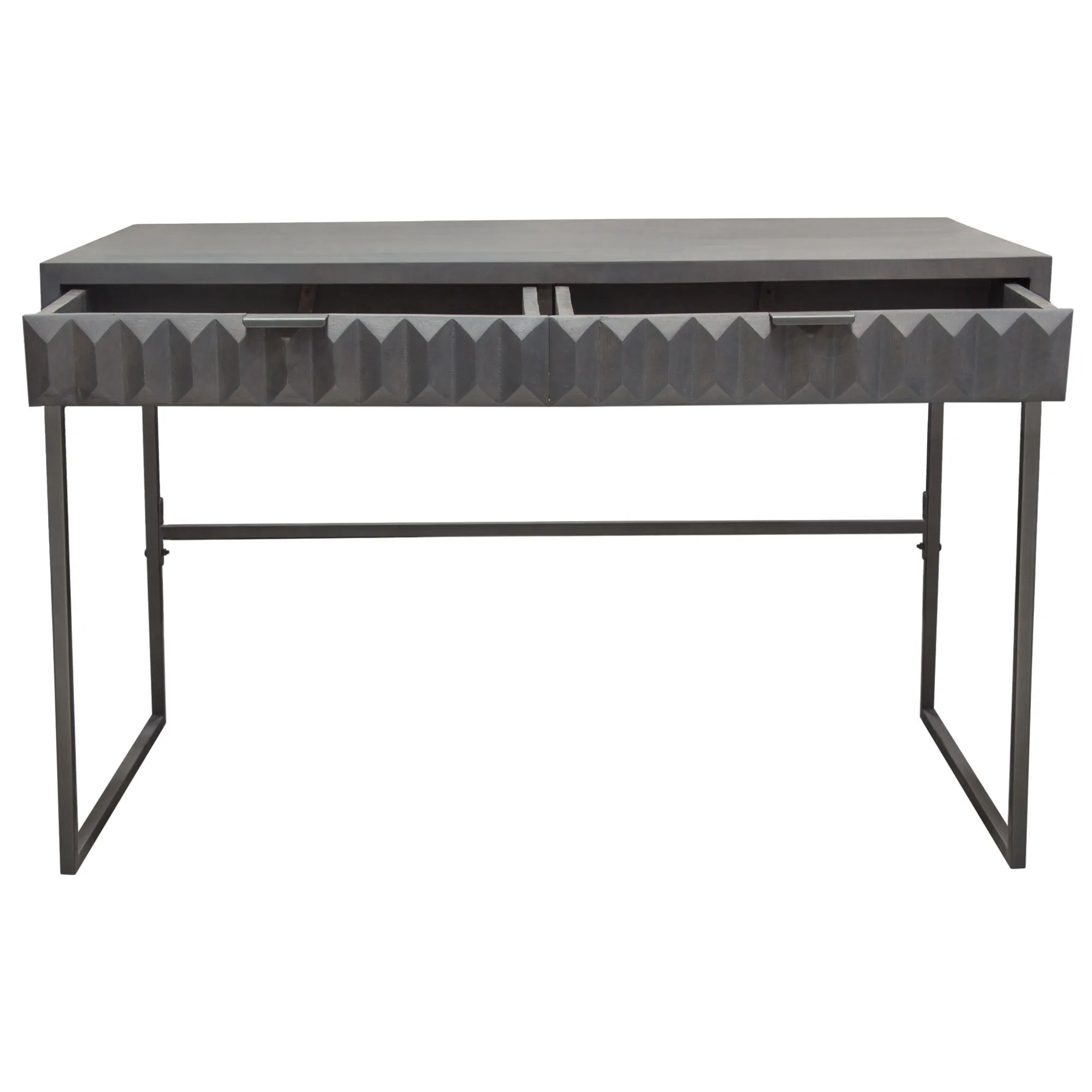 Spectrum 2-Drawer Solid Mango Wood Desk in Smoke Grey Finish w/ Gun Metal Finished Legs by Diamond Sofa