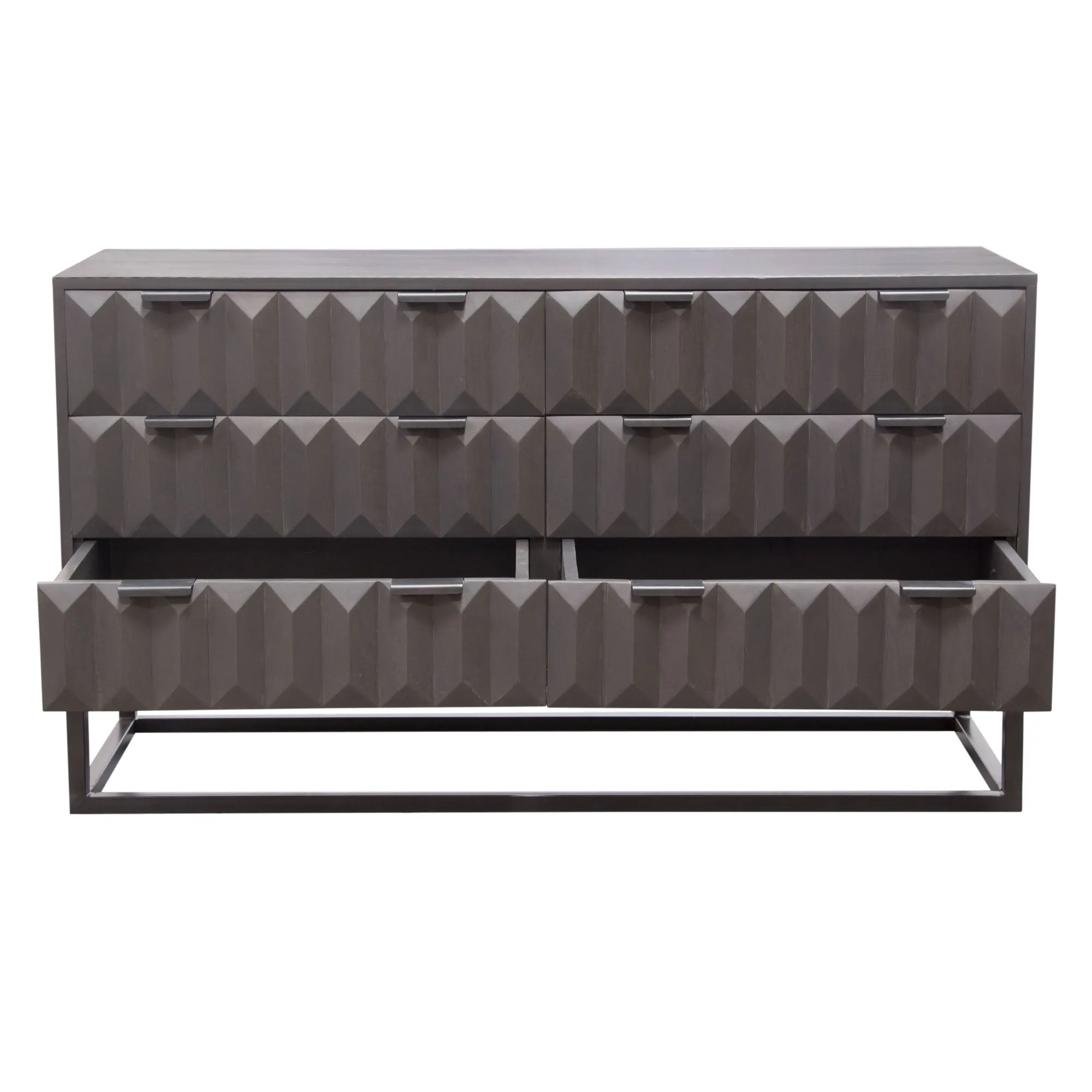 Spectrum 6-Drawer Solid Mango Wood Dresser in Smoke Grey Finish w/ Gun Metal Finished Legs by Diamond Sofa