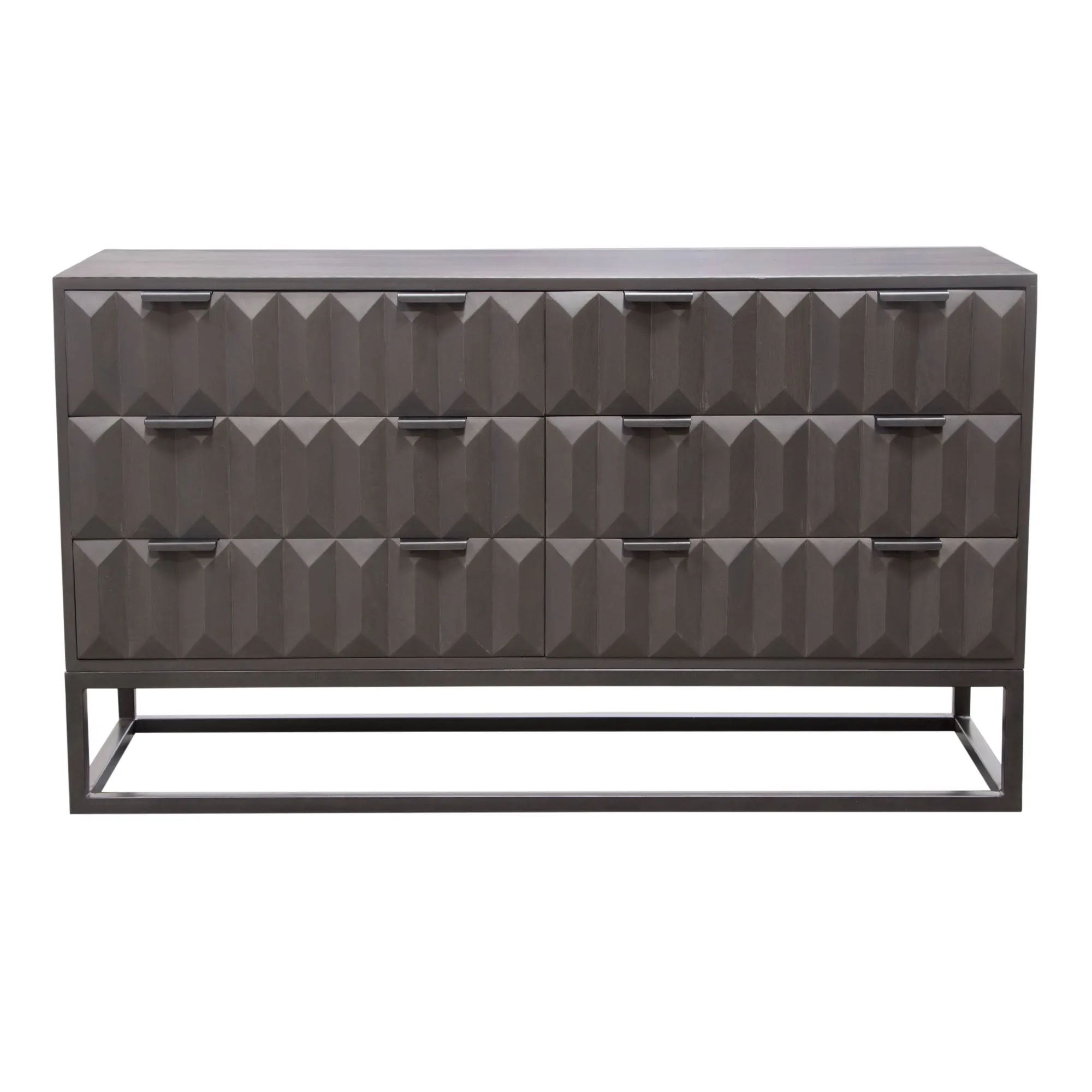 Spectrum 6-Drawer Solid Mango Wood Dresser in Smoke Grey Finish w/ Gun Metal Finished Legs by Diamond Sofa