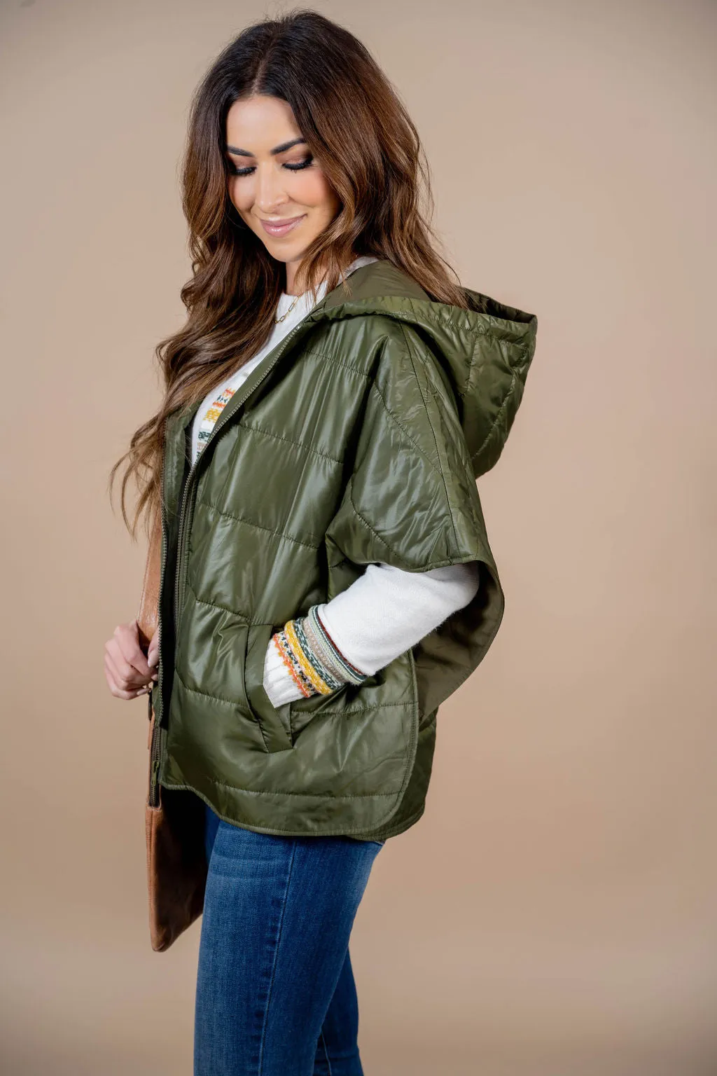 Stitched Puffer Poncho Vest