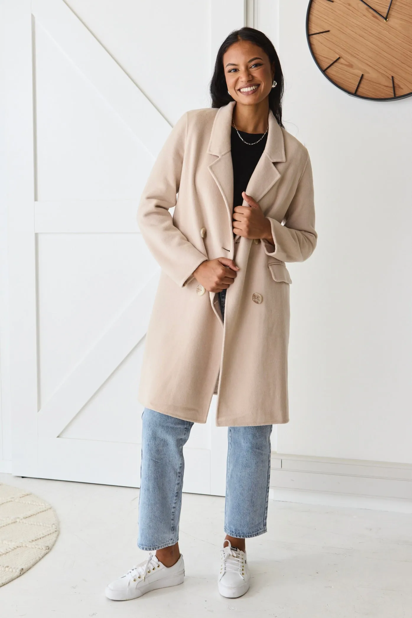 Stockholm Taupe Wool Blend Double Breasted Coat