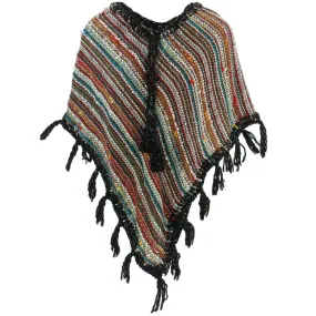 Stripe Crochet Poncho Short - Multi/Black