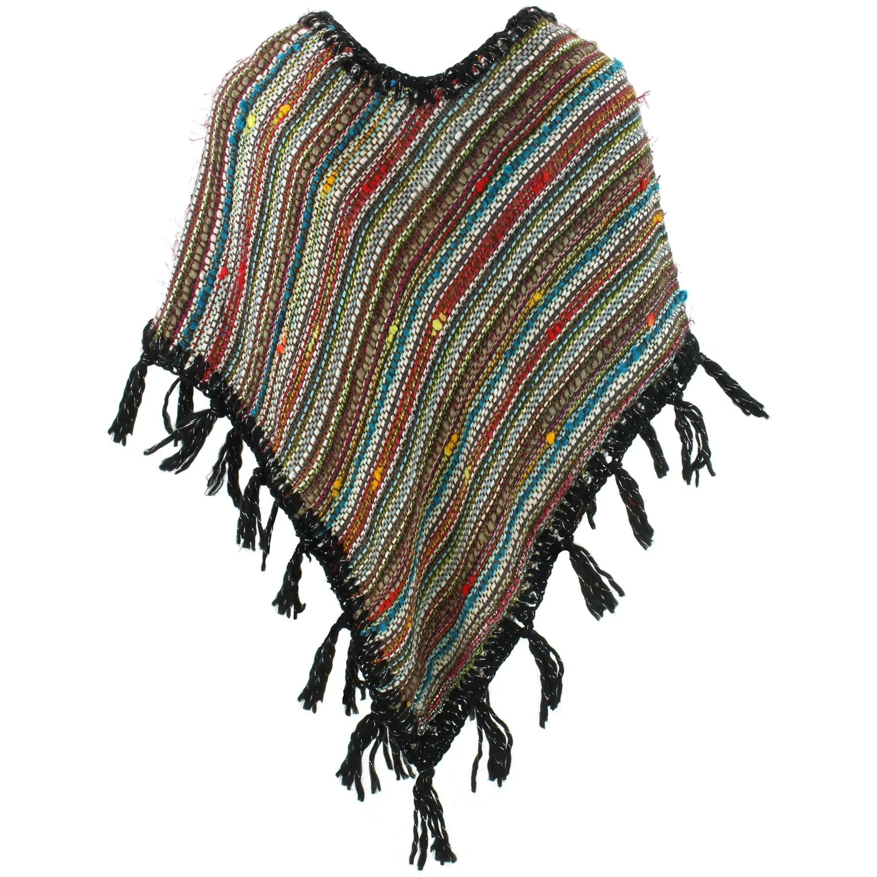 Stripe Crochet Poncho Short - Multi/Black