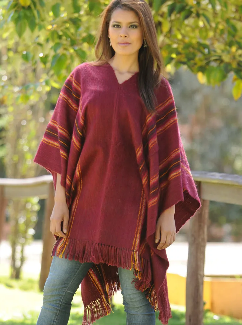 Striped Burgundy Poncho for Women