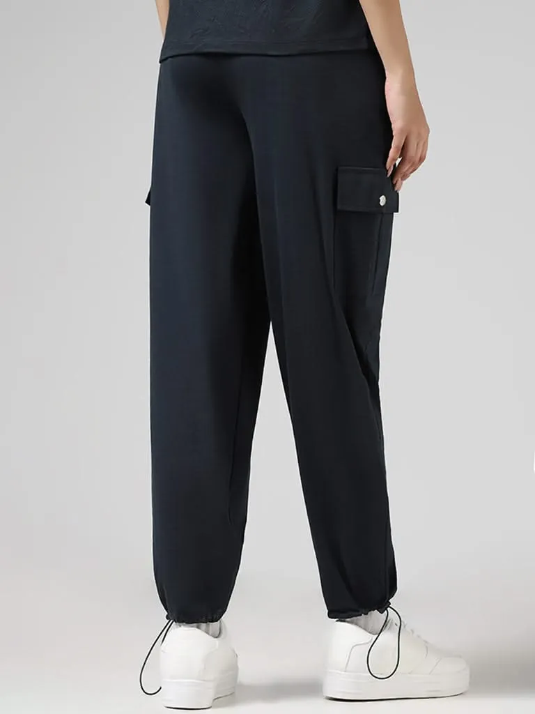 Studiofit Solid Blue Cotton Track Pants