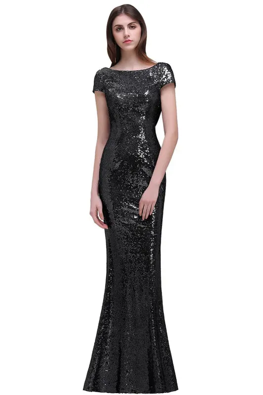 Stunning Glitter Seuquined Mermaid Prom Dress Cap Sleeves Trumpet Floor Length Evening Dress