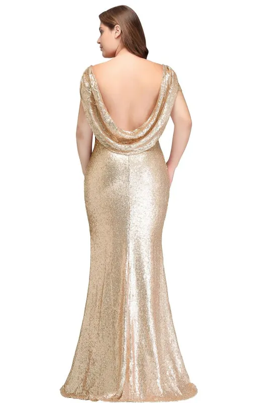 Stunning Glitter Seuquined Mermaid Prom Dress Cap Sleeves Trumpet Floor Length Evening Dress