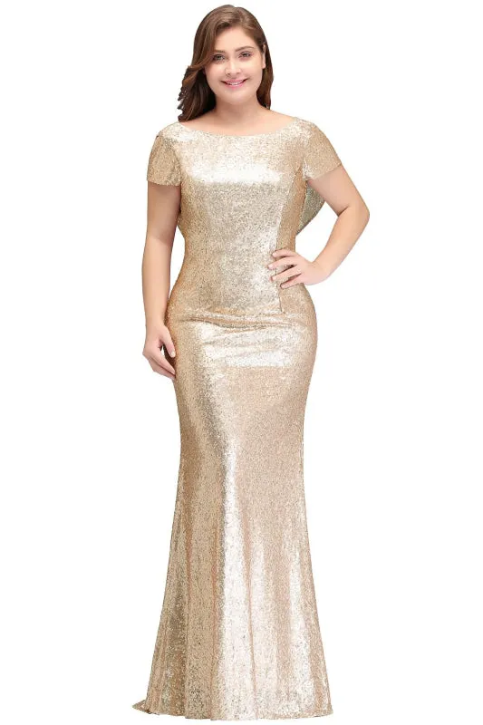 Stunning Glitter Seuquined Mermaid Prom Dress Cap Sleeves Trumpet Floor Length Evening Dress