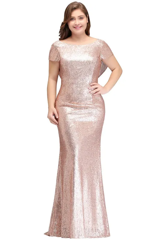 Stunning Glitter Seuquined Mermaid Prom Dress Cap Sleeves Trumpet Floor Length Evening Dress