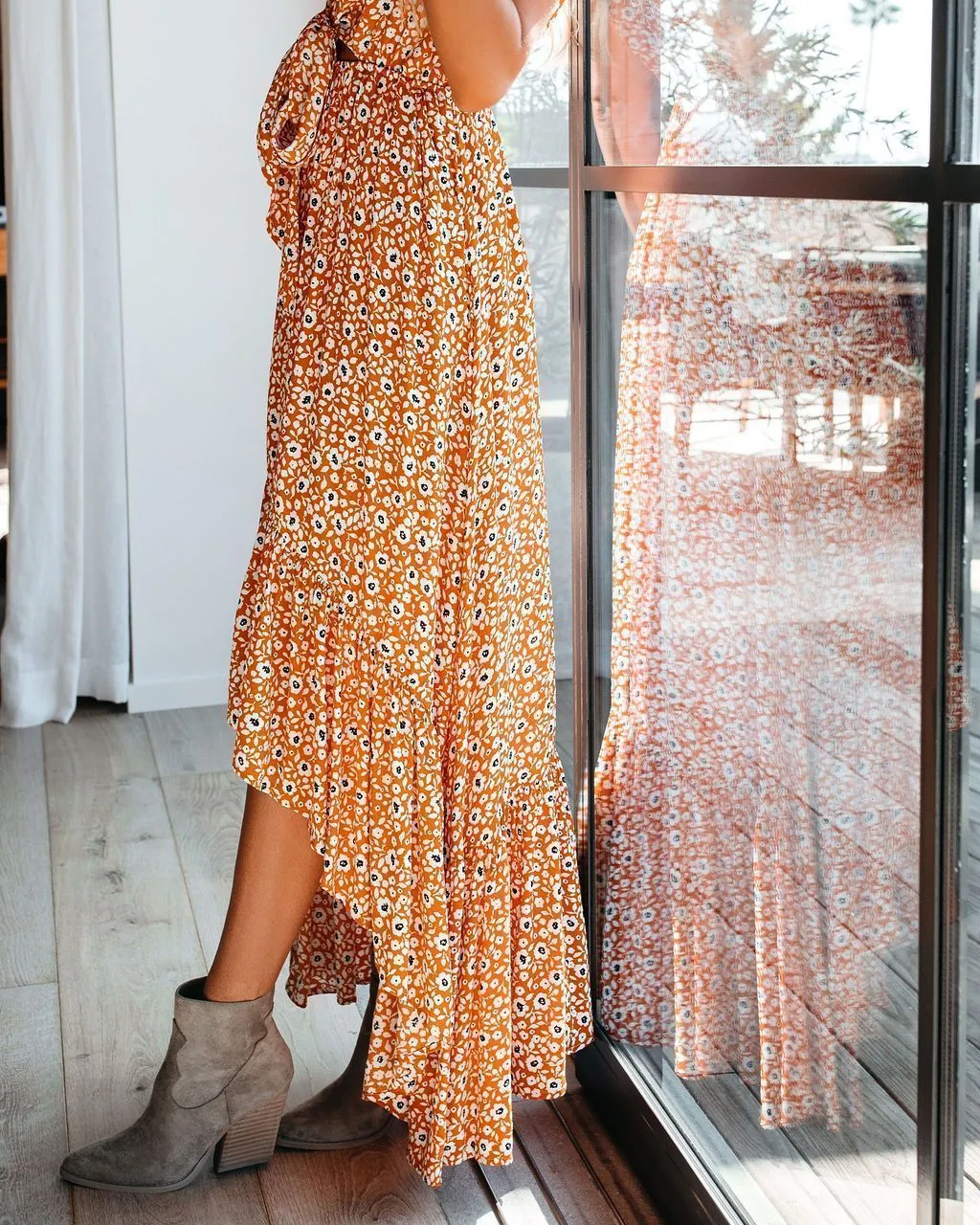 Sun’s Warmth High Low Pocketed Tie Maxi Dress