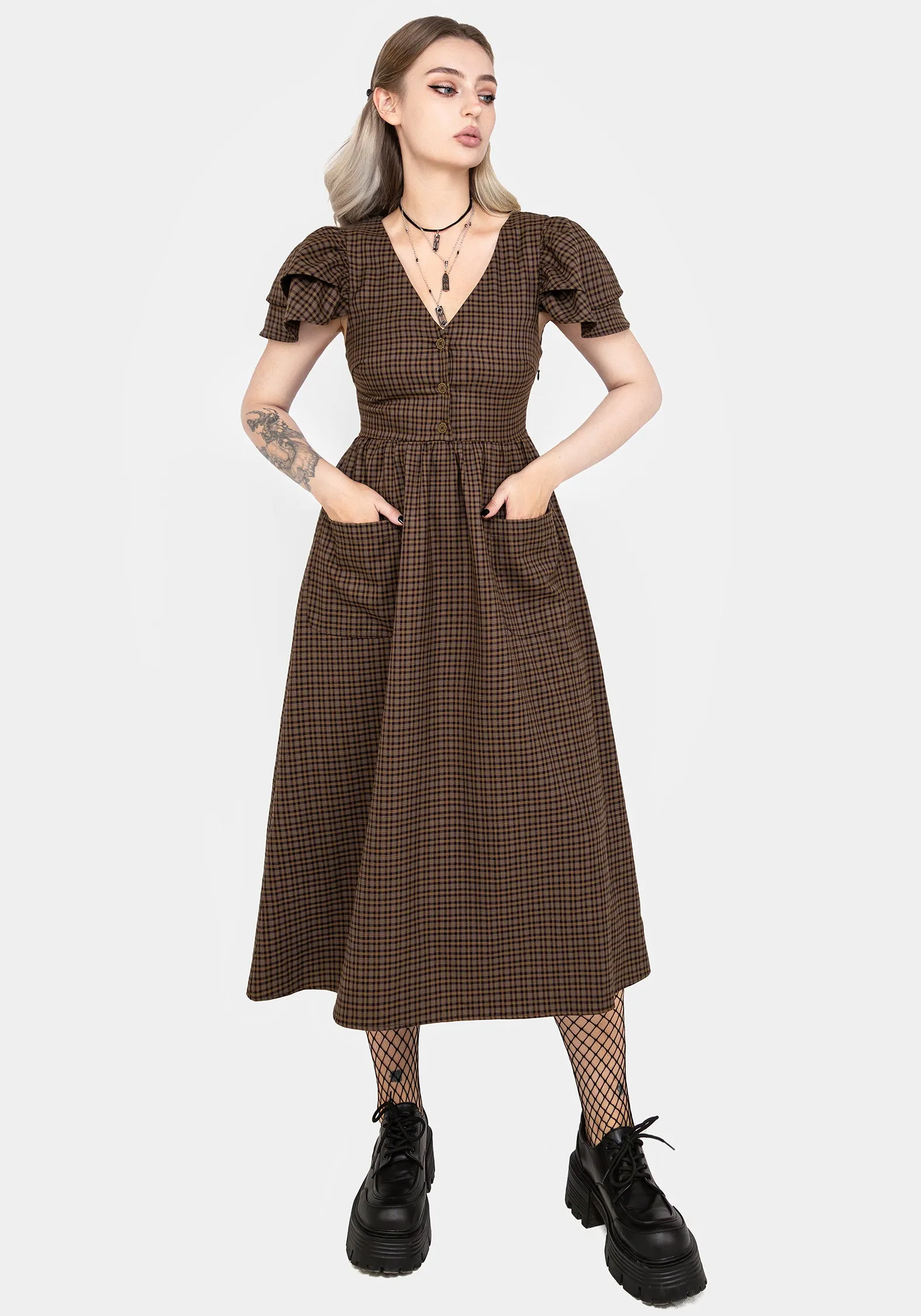 Sweetspire Check Button Up Midi Dress