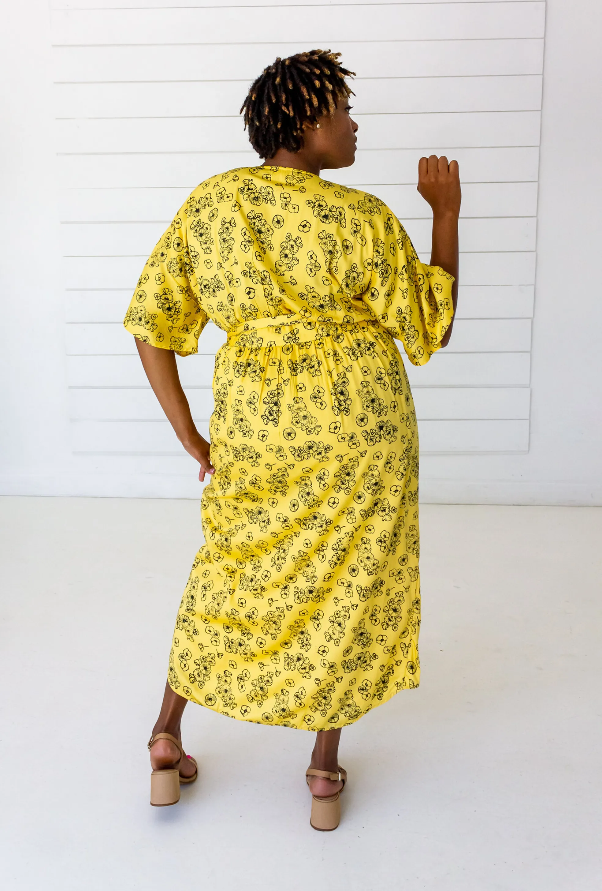 Tattoo Floral Maxi Wrap in Citron   Black