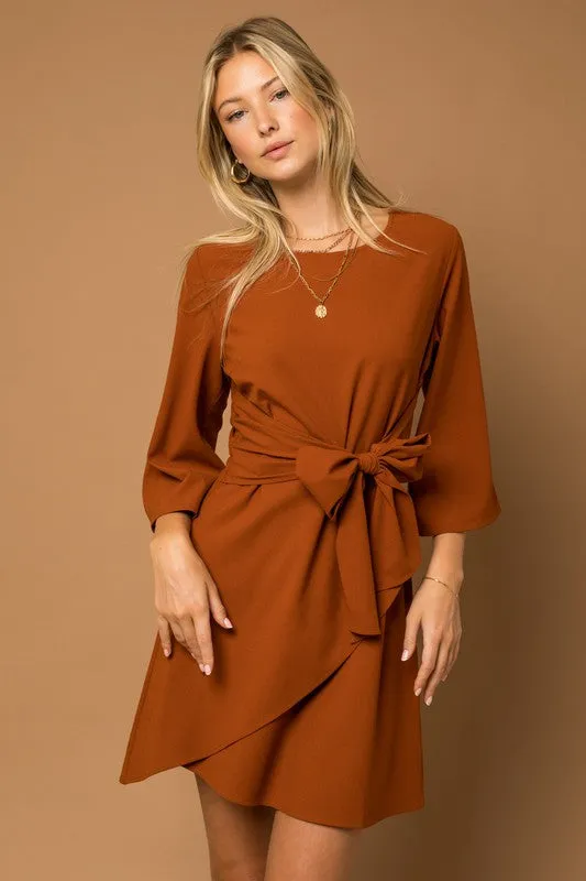 TEEK - Brown Kimono Sleeve Tie Wrap Dress