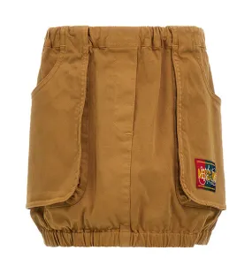 Toy Brown Gabardine Logo Patch Skirt