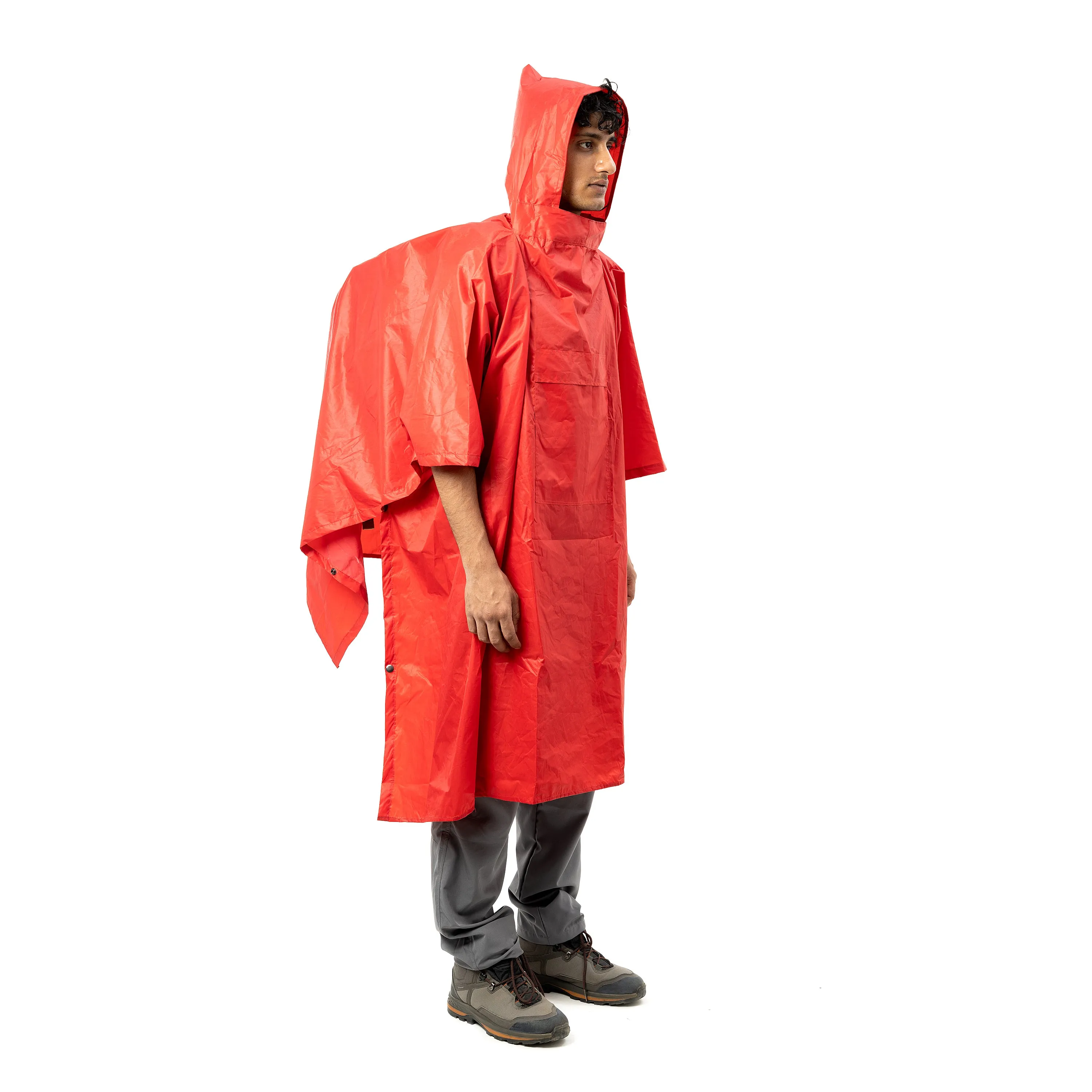 Tripole Poncho and Rain Jacket for Daily Use and Hiking l Red