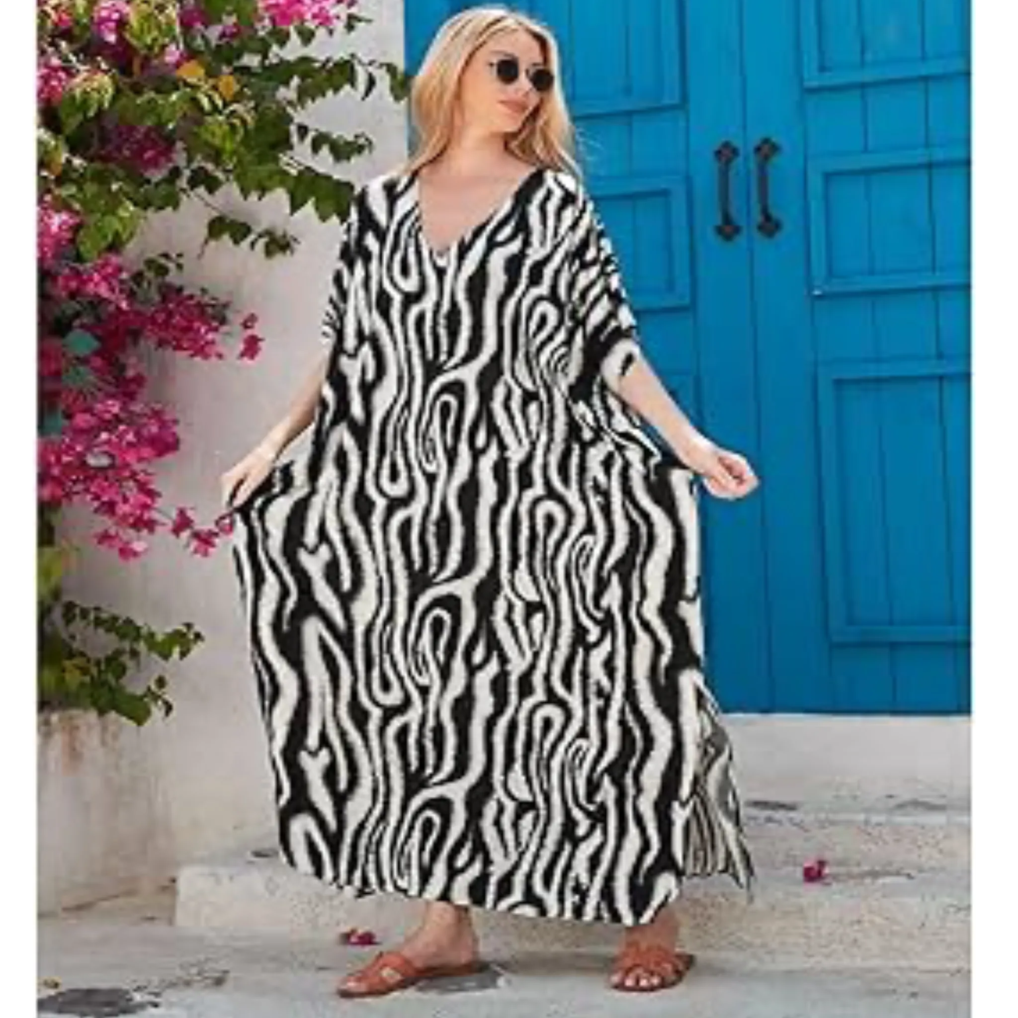 Tropical Resort Cotton Bamboo Kaftan Dress