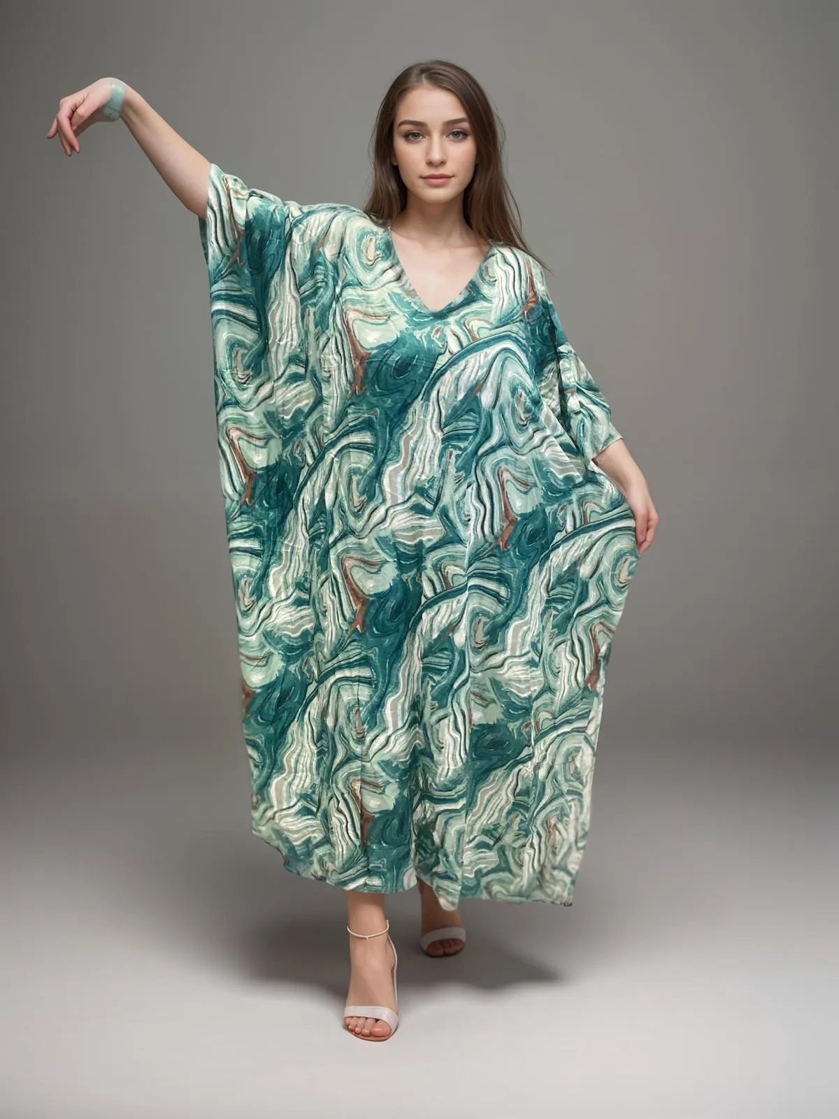 Tropical Resort Cotton Bamboo Kaftan Dress