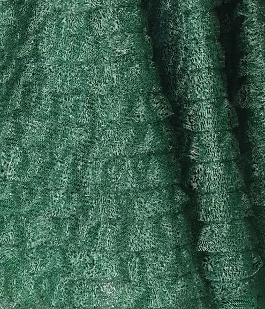 Unique Vintage 1950s Emerald Green Ruffled Tulle Sweetheart Cupcake Swing Dress