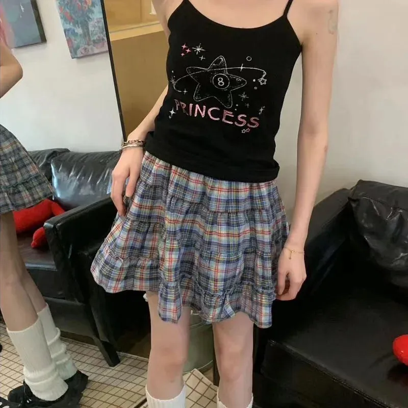 Vevesc Plaid Skirt Women Mini Skirt Japanese Style Ruffle Layered Short Skirts Cute Streetwear Vintage Harajuku Preppy Skirt